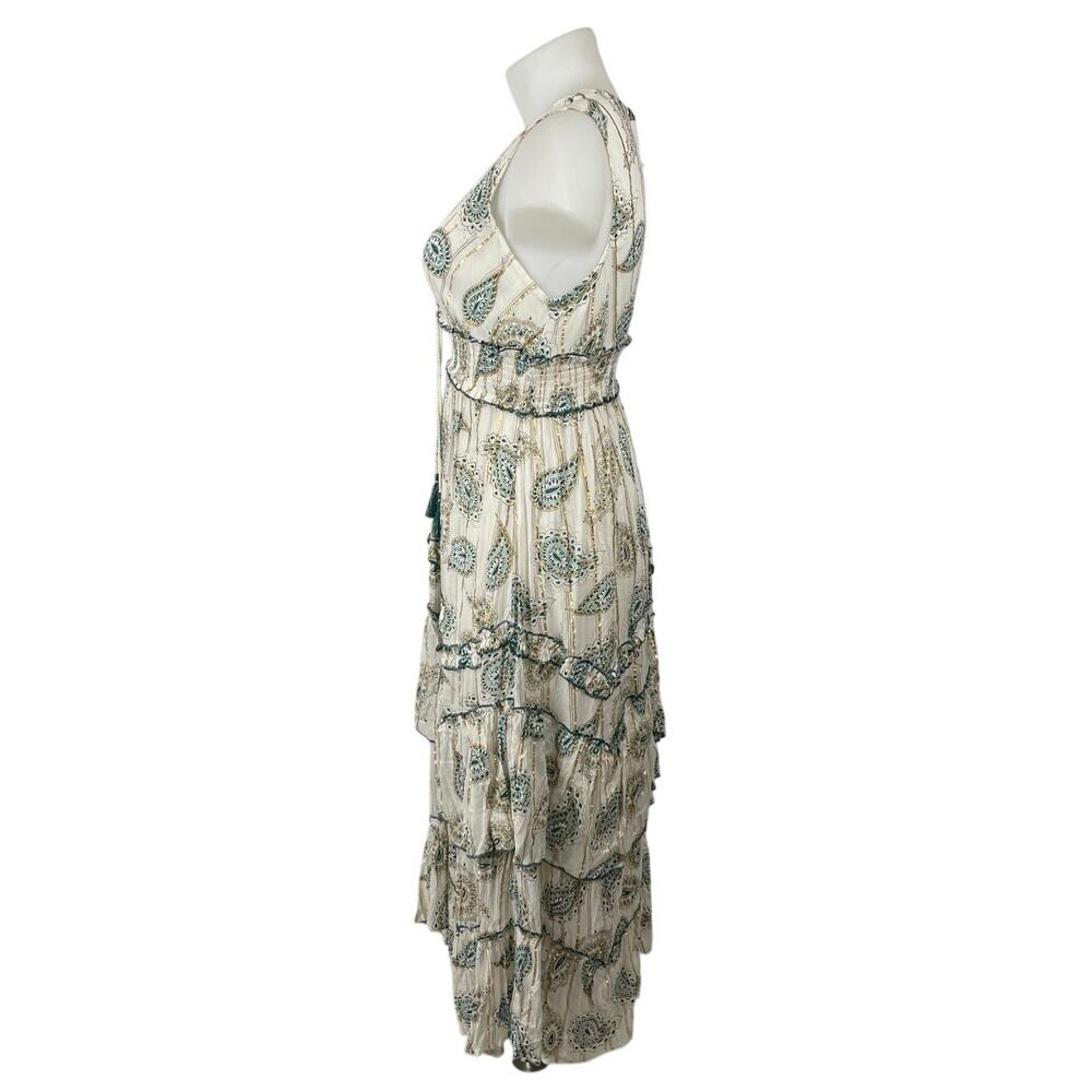 NEW Ananta Green  Paisley Lace Tiered Ruffle Maxi Tank Flare A-Line Dress L/XL - Picture 3 of 6